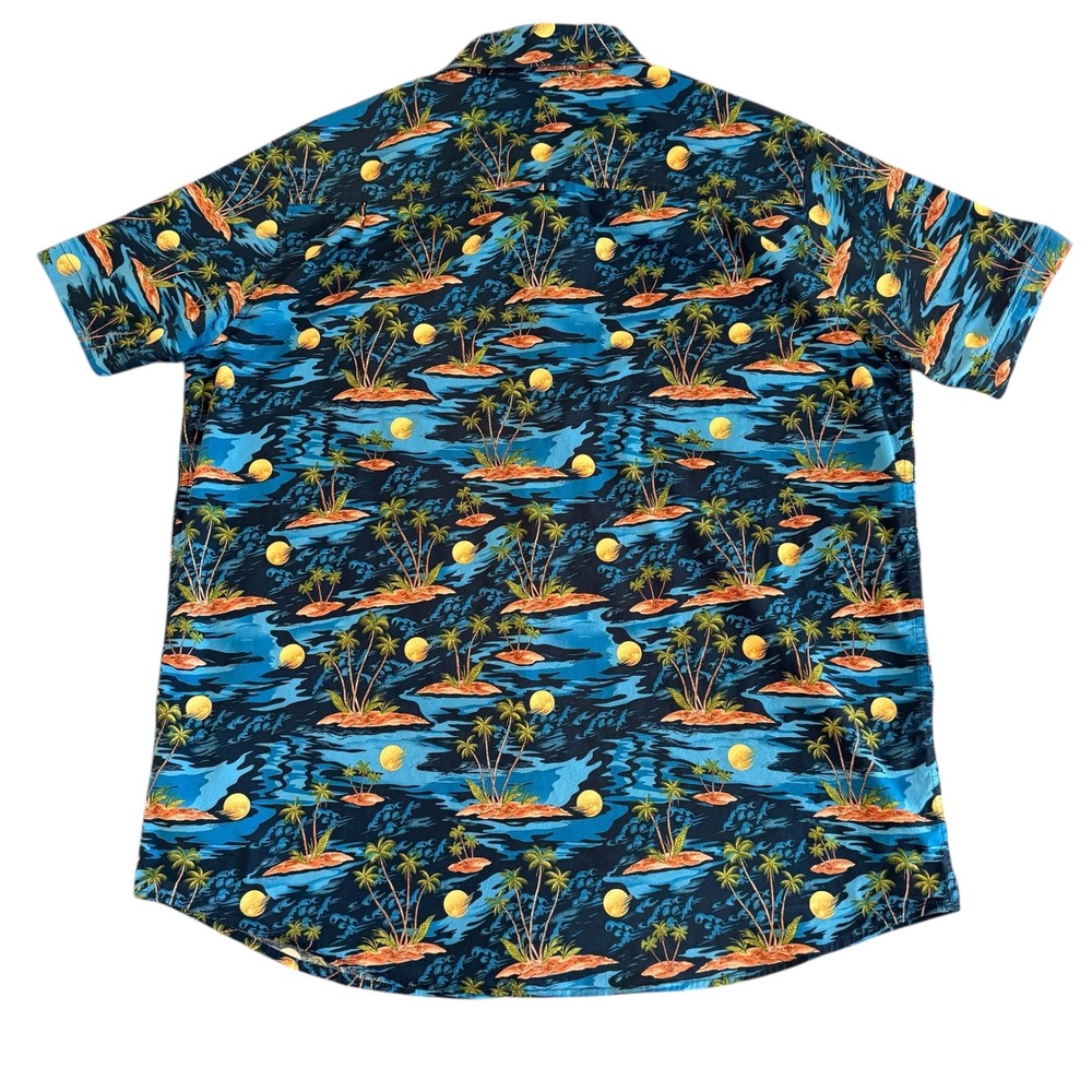 Hurley 2XL Blue Tropical Palm Tree Island Button Up Men's Hawaiian Shirt - Picture 3 of 9
